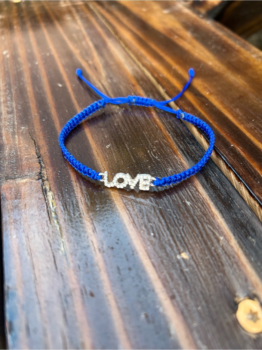 LOVE Crystal Accent Macrame Bracelet in Royal Blue Handmade